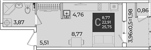 Студия, 22.91 м², 3/18 этаж, ЖК «Образцово»