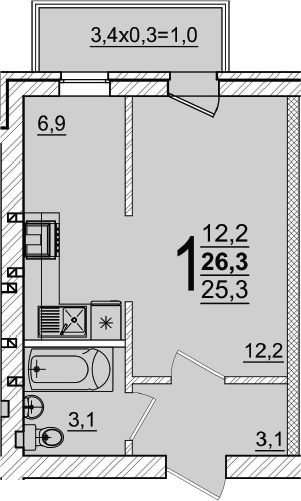 Продается 1-комн. квартира, 25.3 м²