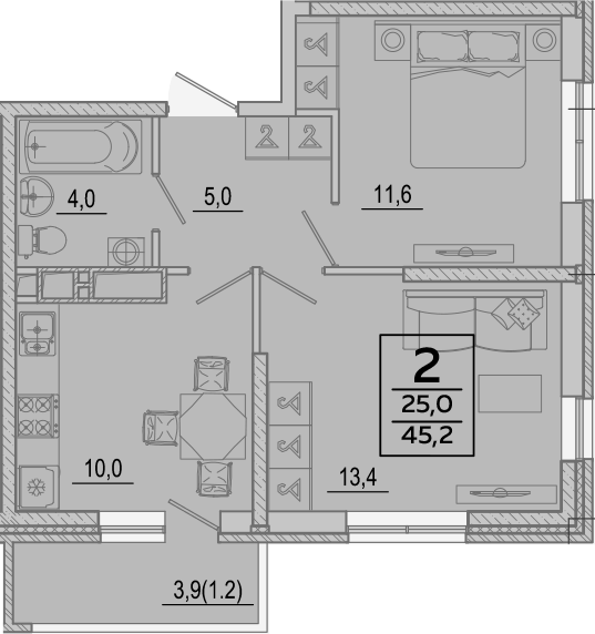 Продается 2-комн. квартира, 44 м²