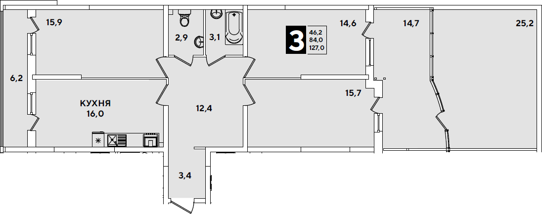 4+ комнаты, 84 м², 2/16 этаж, ЖК «Самолет»