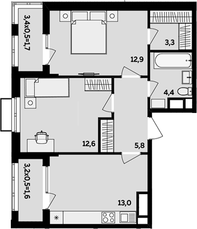 2-комн., 52 м², 6/16 этаж, ЖК «МегаСити»