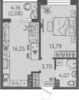 1-комн., 37.81 м², 8/9 этаж, ЖК «Друзья»