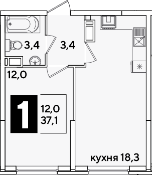 Продается 2-комн. квартира, 37.1 м²