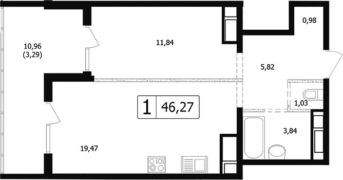 2-комн., 39.71 м², 12/24 этаж, ЖК «Парусная регата»