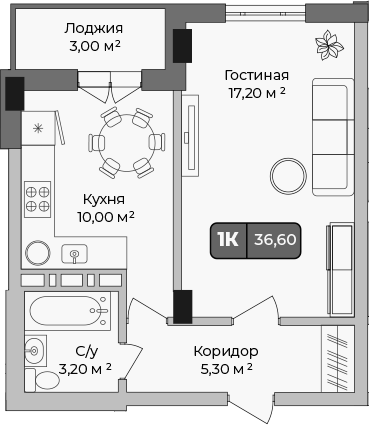 1-комн., 35.1 м², 3/9 этаж, ЖК «Опера»