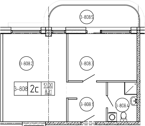 Объект, 51.4 м², 8/9 этаж, ЖК «Лучи»