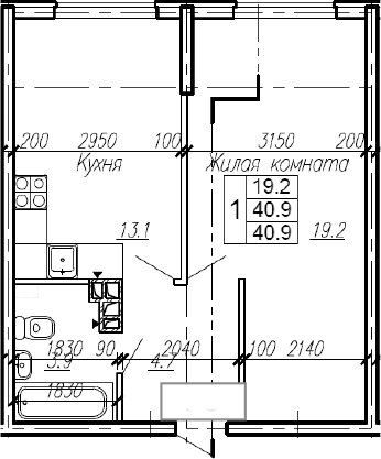 1-комн., 40.9 м², 4/4 этаж, ЖК «Эво»