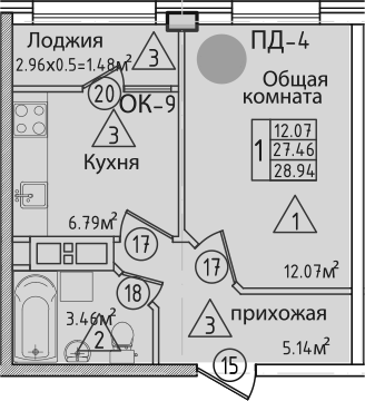 1-комн. Курганная