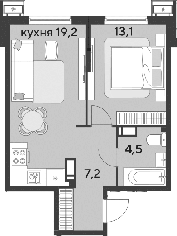 2-комн., 44 м², 14/18 этаж, ЖК «Парк Победы»