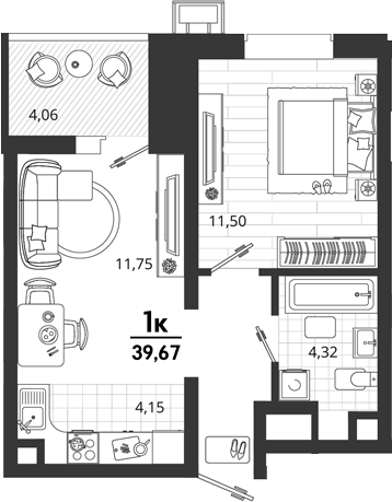 1-комн., 35.61 м², 2/18 этаж, ЖК «Родные Просторы»