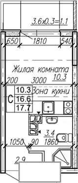 Студия, 16.6 м², 2/4 этаж, ЖК «Дзенпарк»