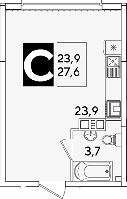 Студия, 27.6 м², 3/16 этаж, ЖК «Самолет»