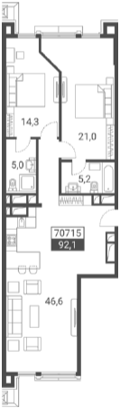 Продается 1-комн. квартира, 92.1 м²