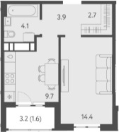 1-комн., 34.8 м², 12/24 этаж, ЖК «Все Свои VIP»