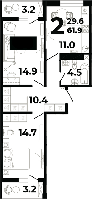 Продается 2-комн. квартира, 49.5 м²