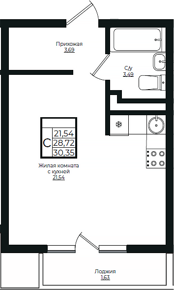 Студия, 28.72 м², 10/10 этаж, ЖК «Европа-Сити»