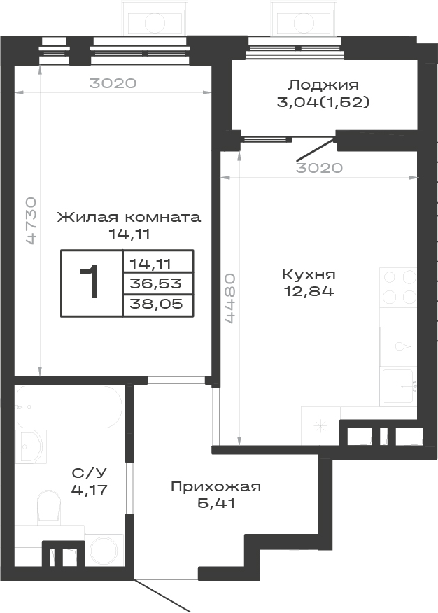 Продается 1-комн. квартира, 36.53 м²