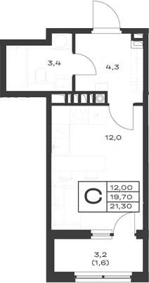 Студия, 19.7 м², 3/4 этаж, ЖК «ЭкоСфера. ГК Во-первых»
