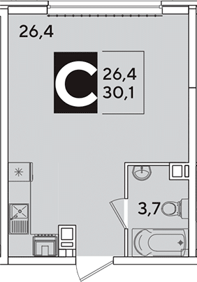 Студия, 30.1 м², 5/16 этаж, ЖК «Самолет»