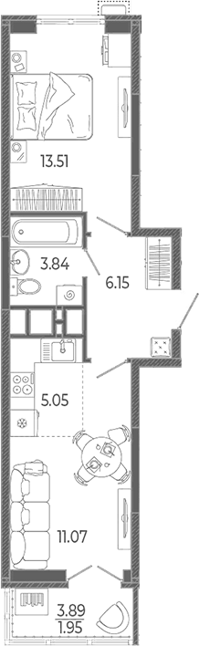 2-комн., 39.62 м², 10/21 этаж, ЖК «Эстет»