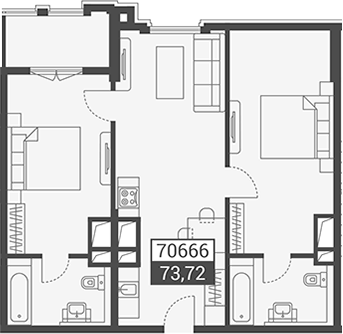 Объект, 73.72 м², 7/7 этаж, ЖК «Красная поляна 540»