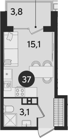 Студия, 18.2 м², 5/9 этаж, ЖК «Парк Победы»