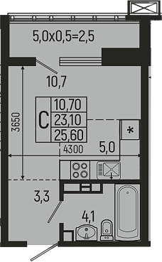 Продается 1-комн. квартира, 23.1 м²