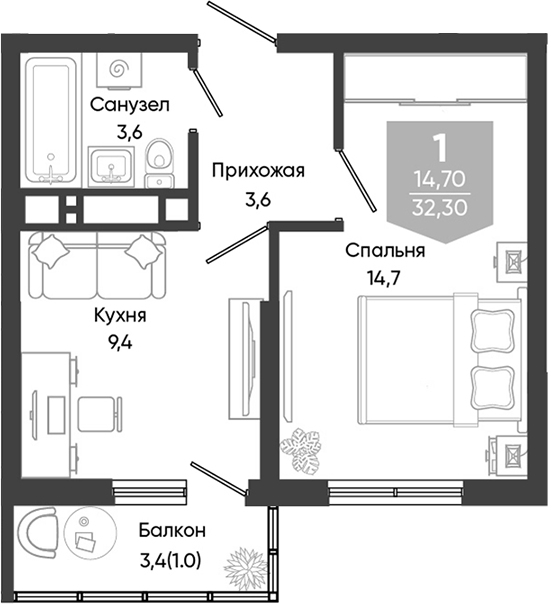 1-комн. Облака