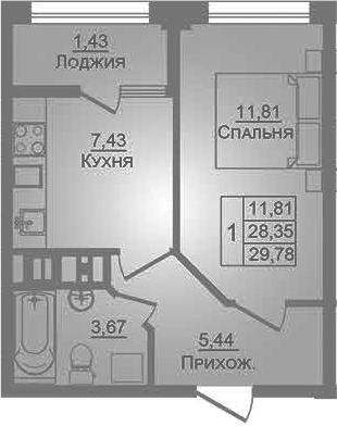1-комн., 28.37 м², 6/9 этаж, ЖК «Портрет»