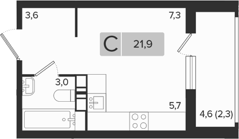 Студия, 19.6 м², 3/18 этаж, ЖК «Эрмитаж»
