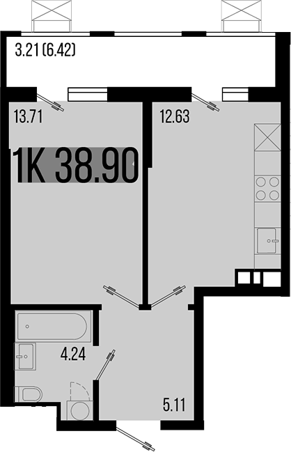 1-комн., 35.69 м², 6/8 этаж, ЖК «Цветной бульвар»