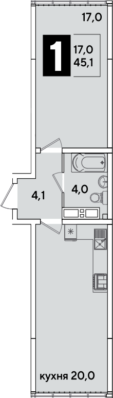 2-комн., 45.1 м², 16/16 этаж, ЖК «Самолет»