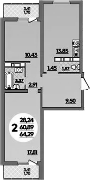 2-комн., 60.89 м², 5/9 этаж, ЖК «Романовский»