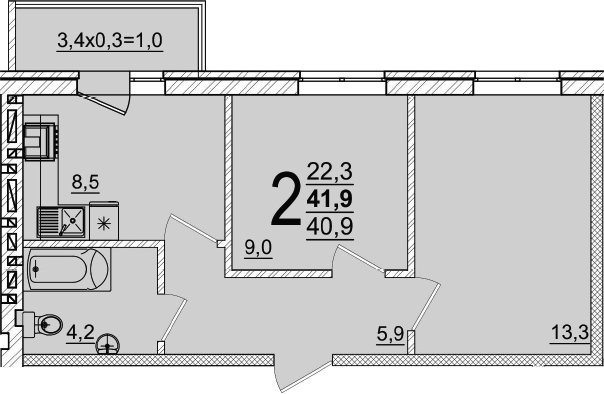 Продается 2-комн. квартира, 40.9 м²