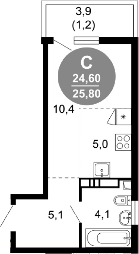 Студия, 24.6 м², 17/17 этаж, ЖК «Лестория»