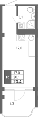 Студия, 19.15 м², 3/3 этаж, ЖК «Монако»