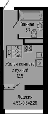 Студия, 16.2 м², 11/16 этаж, ЖК «Sun Hills Ольгинка»