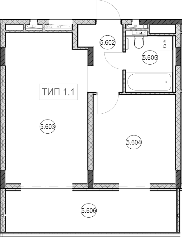 1-комн., 40.7 м², 6/7 этаж, ЖК «ГК Сан Гарден Хотел&СПА»