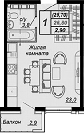Студия, 26.8 м², 10/15 этаж, ЖК «Чайные Холмы»
