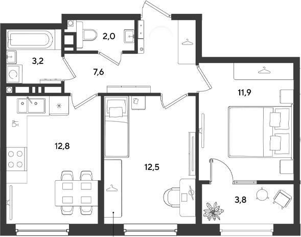 2-комн., 50 м², 6/9 этаж, ЖК «Ридз»
