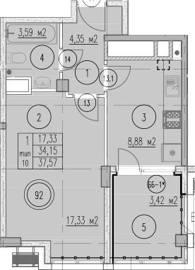1-комн., 34.15 м², 6/10 этаж, ЖК «Agoy Park Residence by Lavicon»