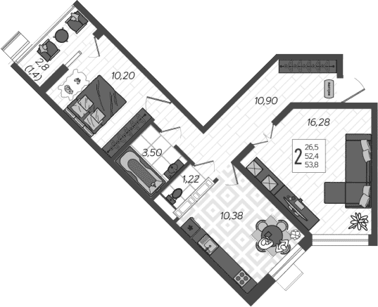 Продается 2-комн. квартира, 52.4 м²