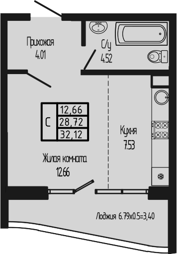 Студия, 28.72 м², 2/12 этаж, ЖК «Sun Hills Ольгинка»