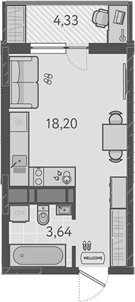 Студия, 21.84 м², 6/9 этаж, ЖК «Теплые края»