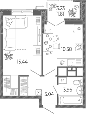 1-комн., 35.02 м², 8/21 этаж, ЖК «Эстет»