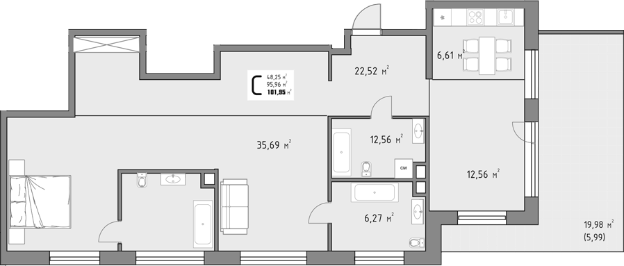 Объект, 95.96 м², 15/15 этаж, ЖК «Коллекция»
