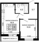 Продается 1-комн. квартира, 37.1 м²