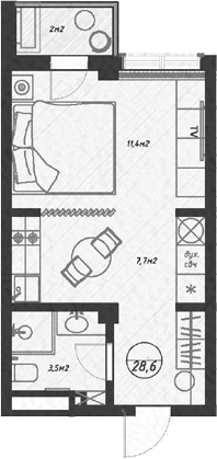 Студия, 26.6 м², 7/7 этаж, ЖК «Оливия»