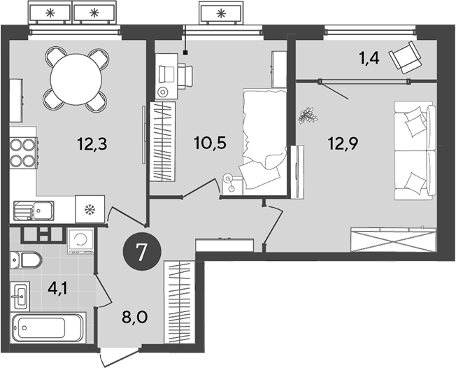 2-комн., 47.8 м², 8/9 этаж, ЖК «Порто-Ново»