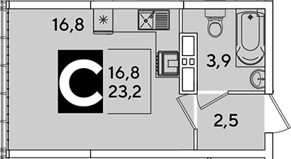 Студия, 23.2 м², 16/16 этаж, ЖК «Самолет»